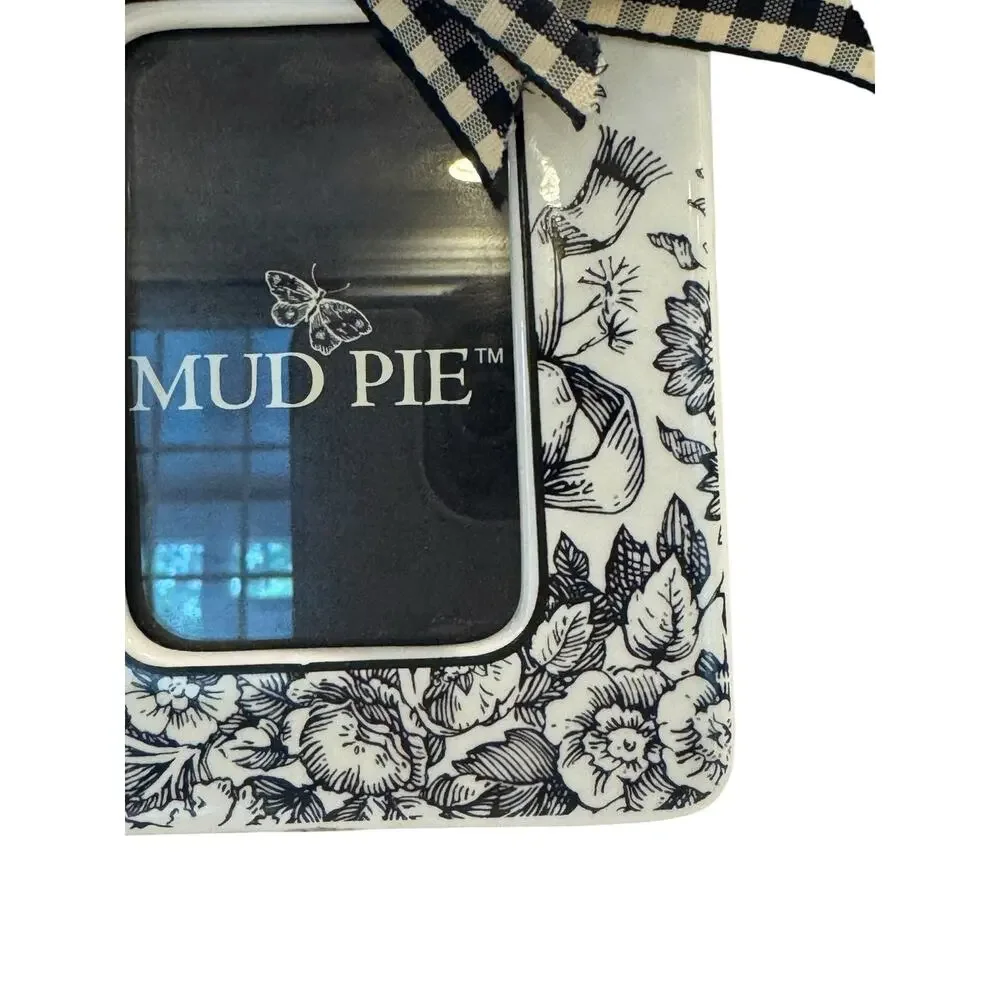 Mud Pie Black & White Toiled Floral Ceramic Picture Frame 2x3 Photo